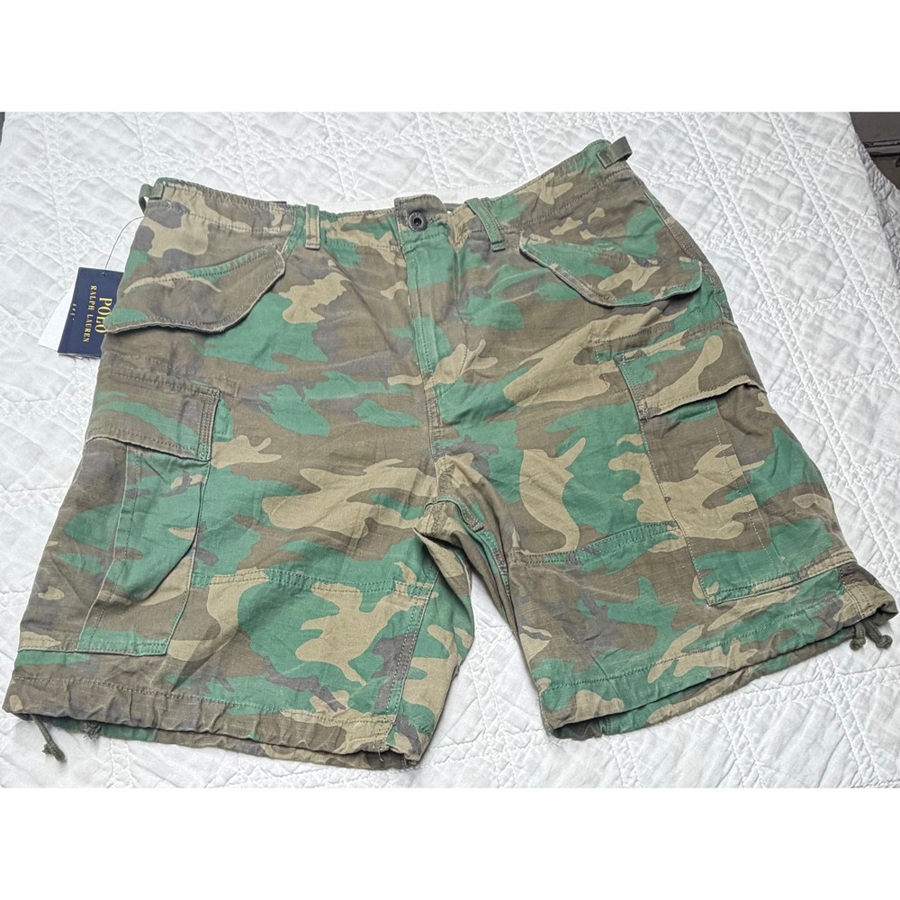 Polo Ralph Lauren Paratrooper Shorts Mens 34 Green Camo Ripstop Cargo Classic